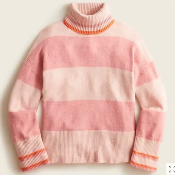 J.Crew Pink Striped Turtleneck Sweater in Alpaca & Merino Wool Supersoft… - Picture 1 of 7